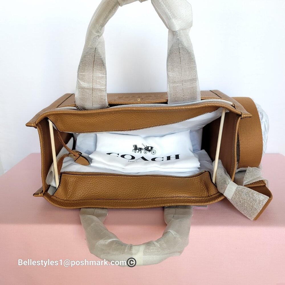 COACH Bubble Leather Cargo MEDIUM Tote w Webbing Strap- Honey Brown⭐ - Picture 11 of 16